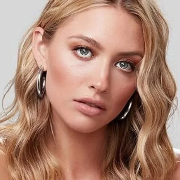 14K White Gold Lightweight Chunky Open Hoop 50mm Earrings Statement Jewelry - Picture 2 of 4